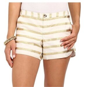 Lilly Pulitzer Adie Short with Gold metallic stripe on white background, Sz 0